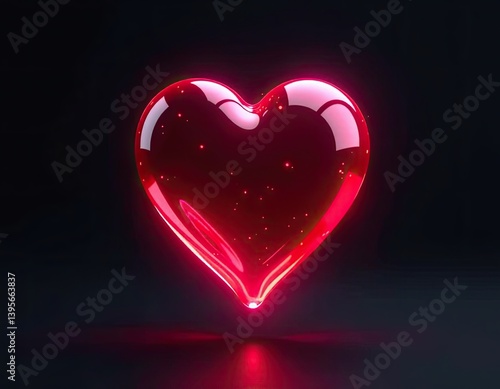 Glowing Red Glass Heart, Abstract Love Symbol, Valentine's Day