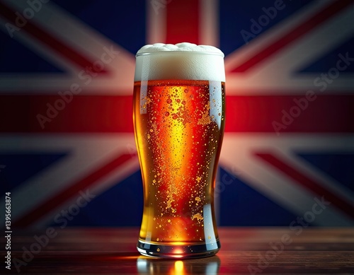 Pint of British Beer with Union Jack Flag Background