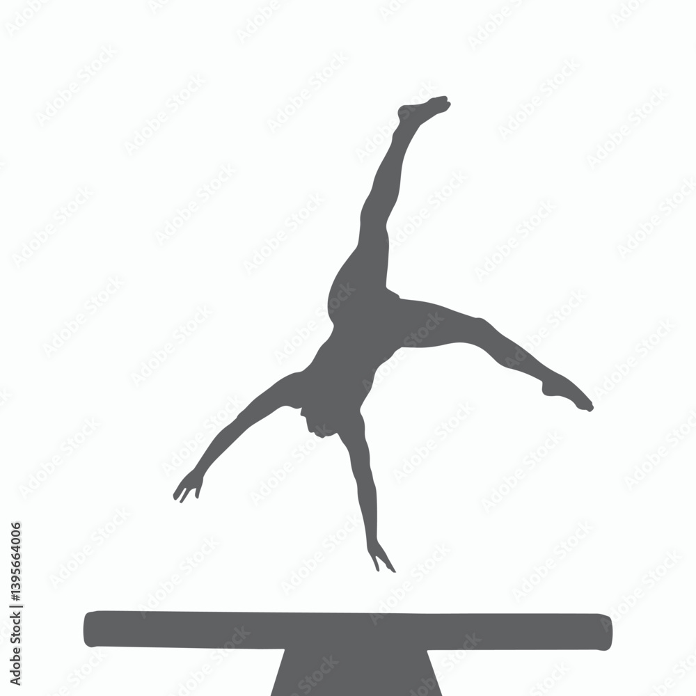 Silhouette of gymnast performing a handstand on a balance beam against a white background studio shot Silhouette of gymnast performing a handstand on a balance beam against a white background studio shot