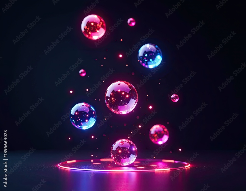 Neon Glowing Spheres Abstract Background