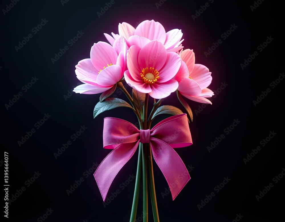 Pink Flower Bouquet with Bow - Elegant Floral Arrangement