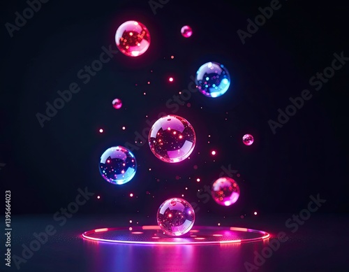 Obraz na płótnie Neon Glowing Spheres Abstract Background w salonie