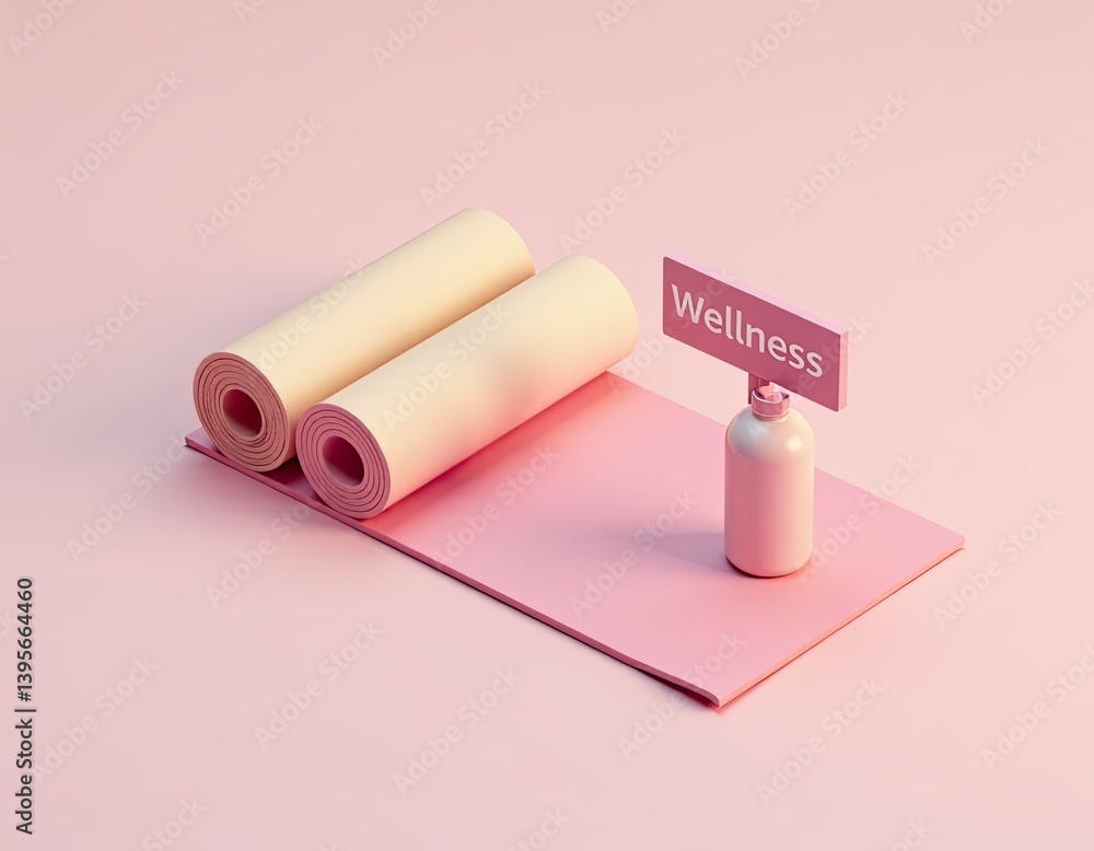 Pink Yoga Mats and Wellness Bottle - Minimalist Wellness Concept