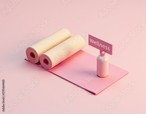 Pink Yoga Mats and Wellness Bottle - Minimalist Wellness Concept
