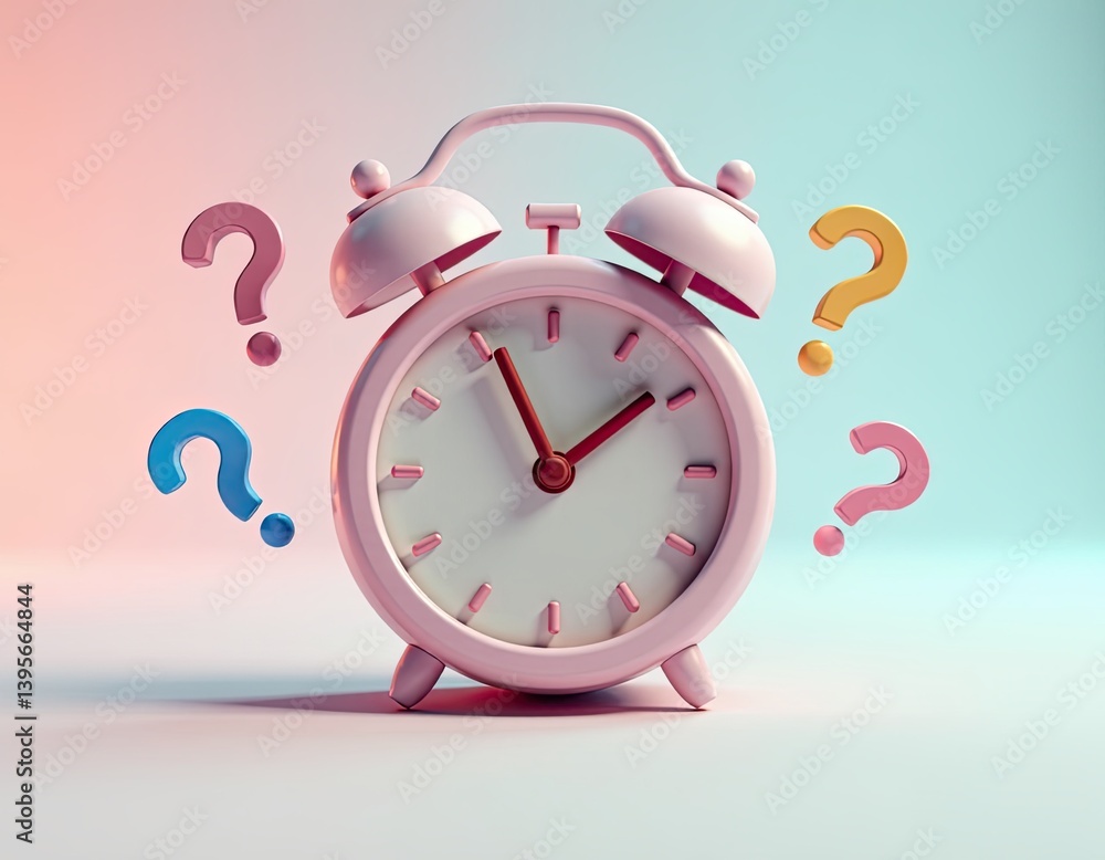 Pink Alarm Clock with Question Marks - Time Management and Questions Concept