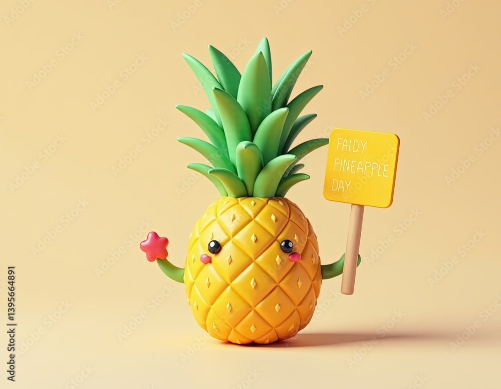 Cute 3D Pineapple Character Celebrates Faidy Pineapple Day