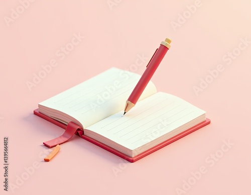 Pink Notebook and Pen Mockup - Minimalist Stationery Design