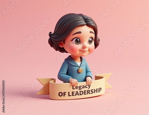 Cute Cartoon Girl Leader, Legacy of Leadership, 3D Render