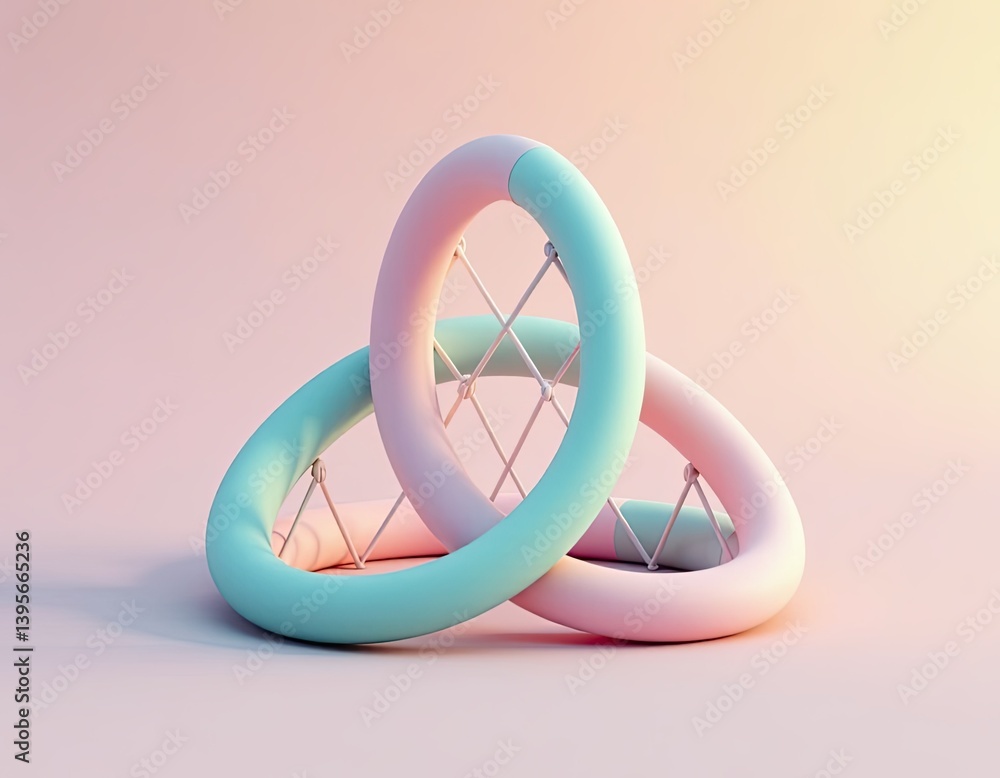 Abstract Pastel Pink and Mint Green Interlocking Rings 3D Render