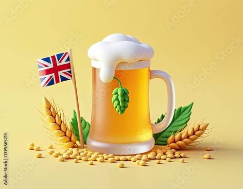 Obraz na płótnie 3D Render of British Beer with Wheat and Hop w salonie
