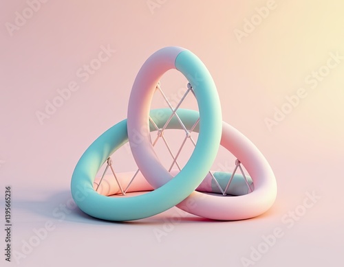 Obraz na płótnie Abstract Pastel Pink and Mint Green Interlocking Rings 3D Render w salonie