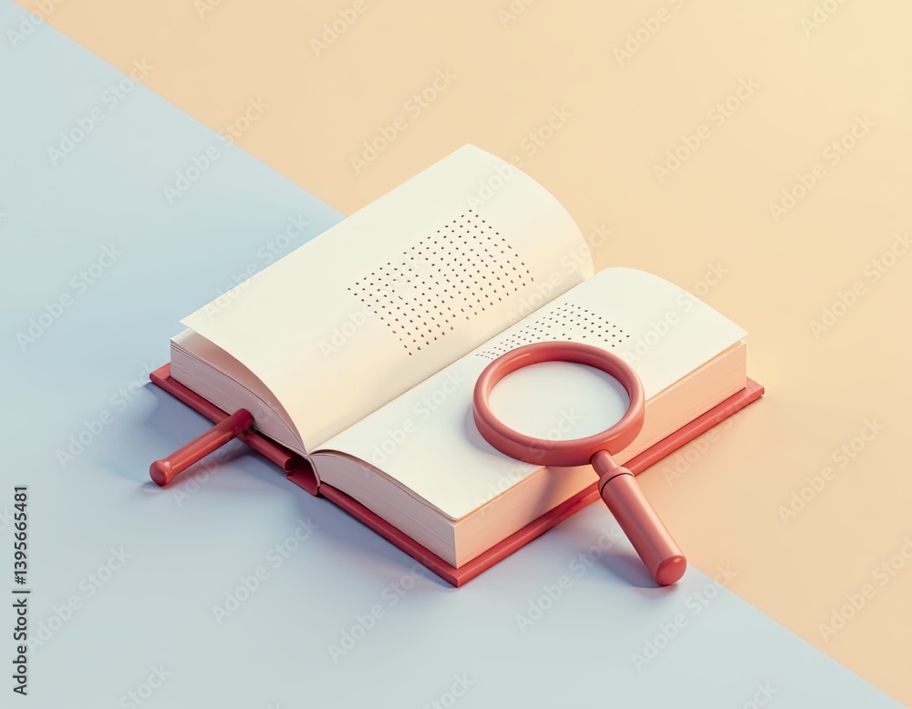 Open Book with Magnifying Glass - Research, Knowledge, and Discovery Concept