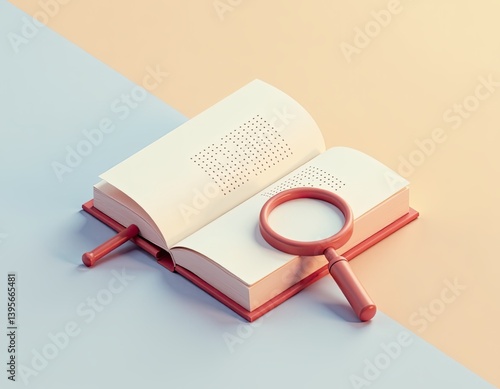 Obraz na płótnie Open Book with Magnifying Glass - Research, Knowledge, and Discovery Concept w salonie