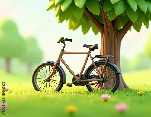 Obraz na płótnie Cartoon Bicycle in Sunny Green Park - 3D Render w salonie