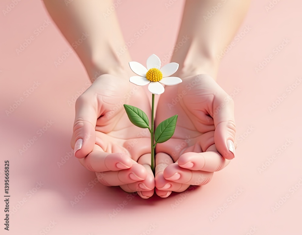 Gentle Hands Holding a Delicate Daisy Flower