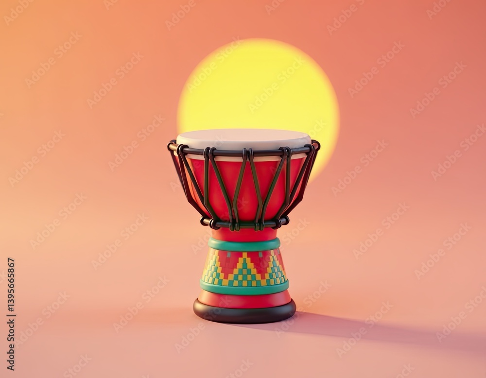 Colorful Djembe Drum at Sunset - 3D Render