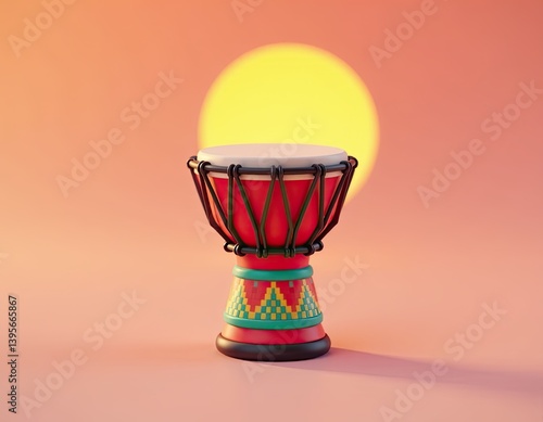 Obraz na płótnie Colorful Djembe Drum at Sunset - 3D Render w salonie
