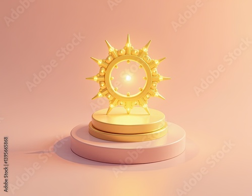 Obraz na płótnie Golden Sun Symbol on Pink Pedestal - 3D Render w salonie