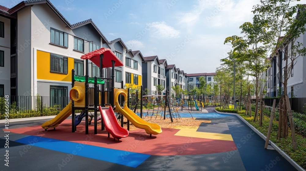 Modern Housing Development Featuring a Safe and Exciting Playground Modern Housing Development Featuring a Safe and Exciting Playground