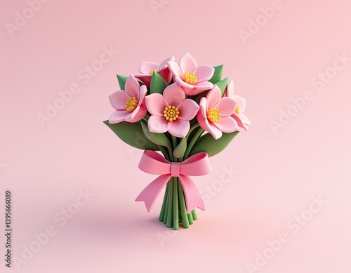 Cute Pink Flower Bouquet - 3D Rendered Illustration