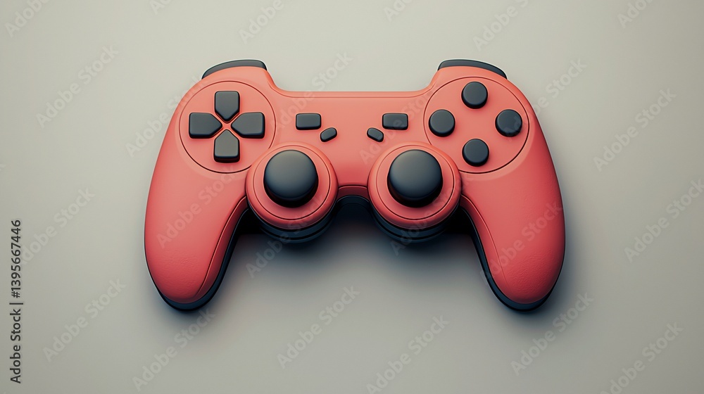 Red Game Controller on Light Gray Surface Red Game Controller on Light Gray Surface