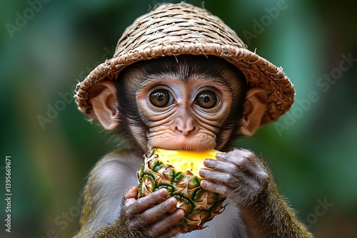 Baby Monkey Eats Pineapple