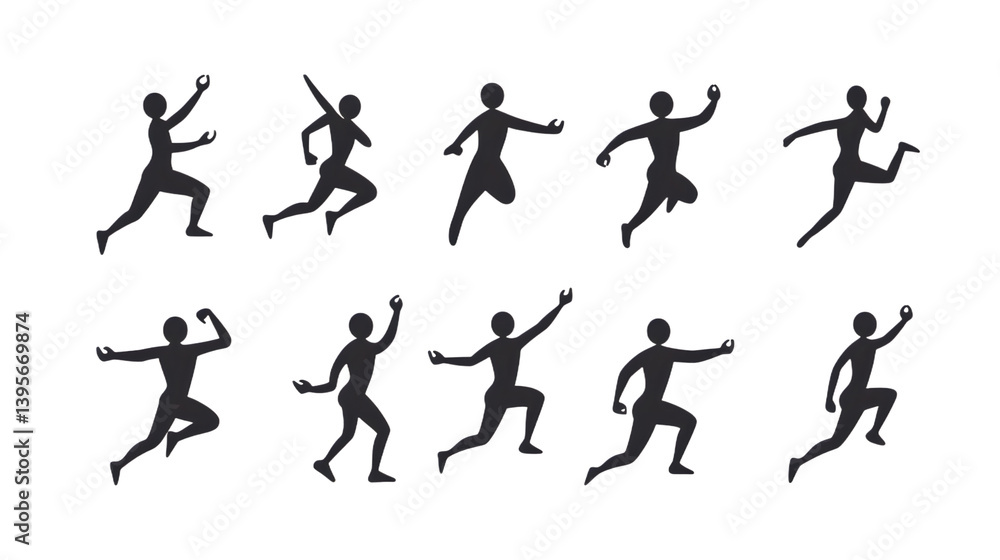 A dynamic collection of stick figures illustrating various running and action poses. A dynamic collection of stick figures illustrating various running and action poses.