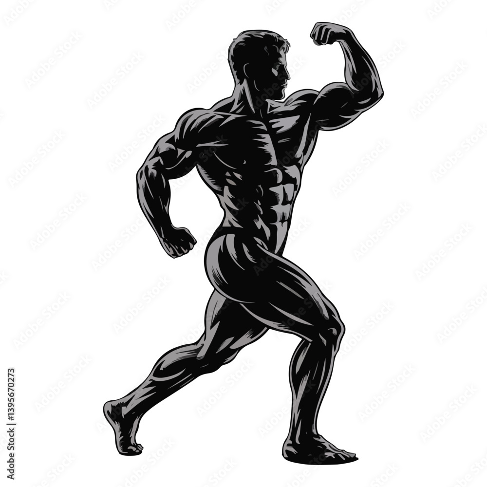 Silhouette of Bodybuilder Posing, Muscular Strength and Power Illustration Silhouette of Bodybuilder Posing, Muscular Strength and Power Illustration