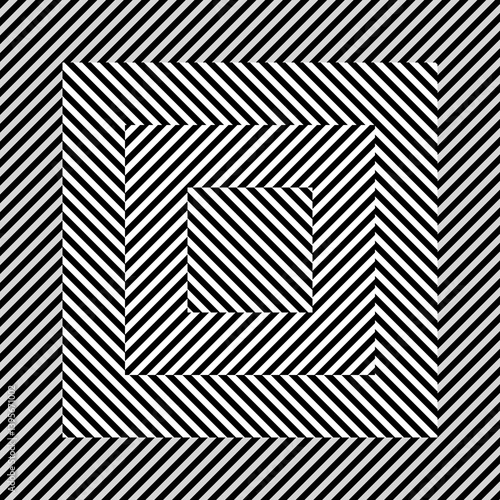 Abstract art geometric on a white background using optical illusion with squares and black stripes, line vectors for backgrounds, wallpapers, logos, headers