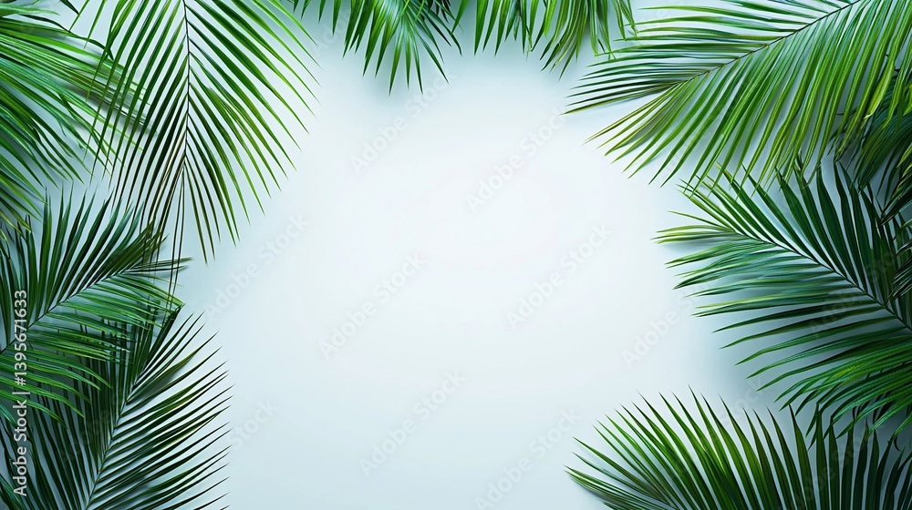 Fresh Palm Leaves Frame Light Background Fresh Palm Leaves Frame Light Background