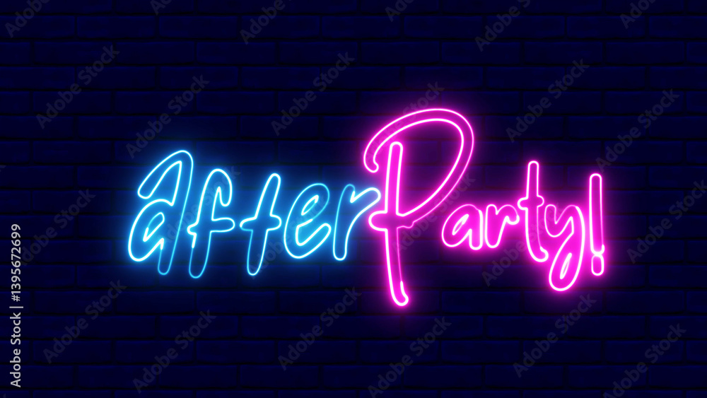 Obraz premium After Party text font with neon light. Luminous and shimmering haze inside the letters of the text Party. After Party neon sign. 