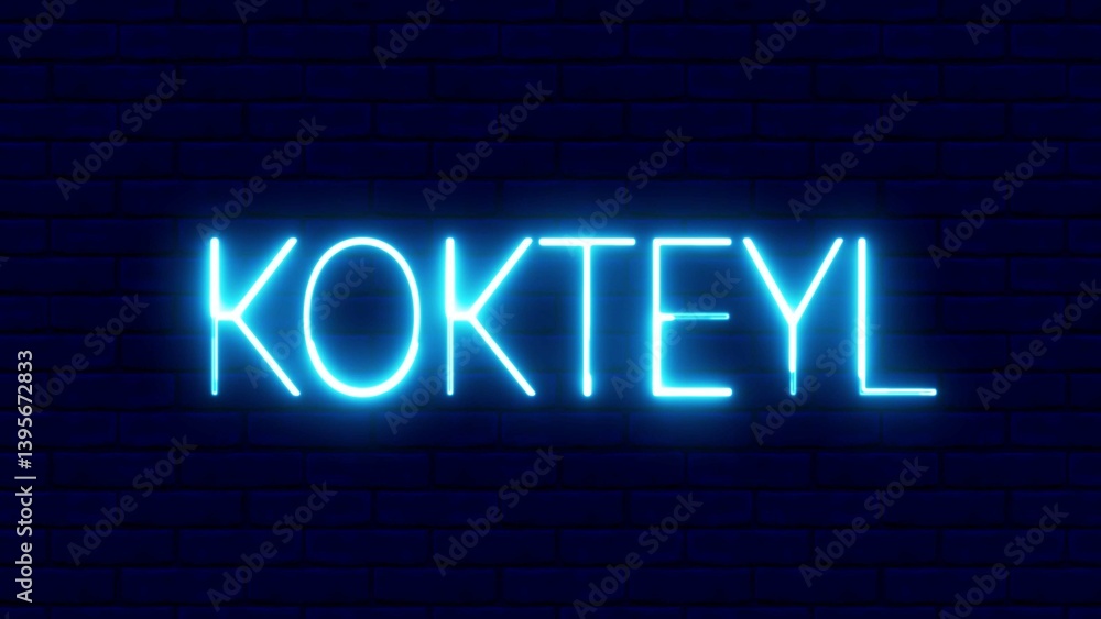 Obraz premium Kokteyl neon sign. Kokteyl text font with light. Luminous and shimmering haze inside the letters of the text Kokteyl. 