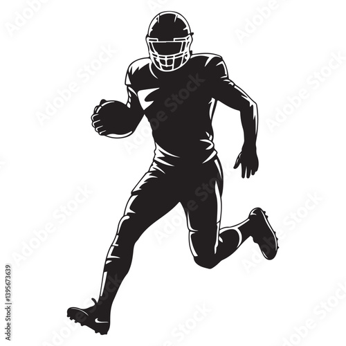 Silhouette of Football Player Running with Ball, Sports Action Pose