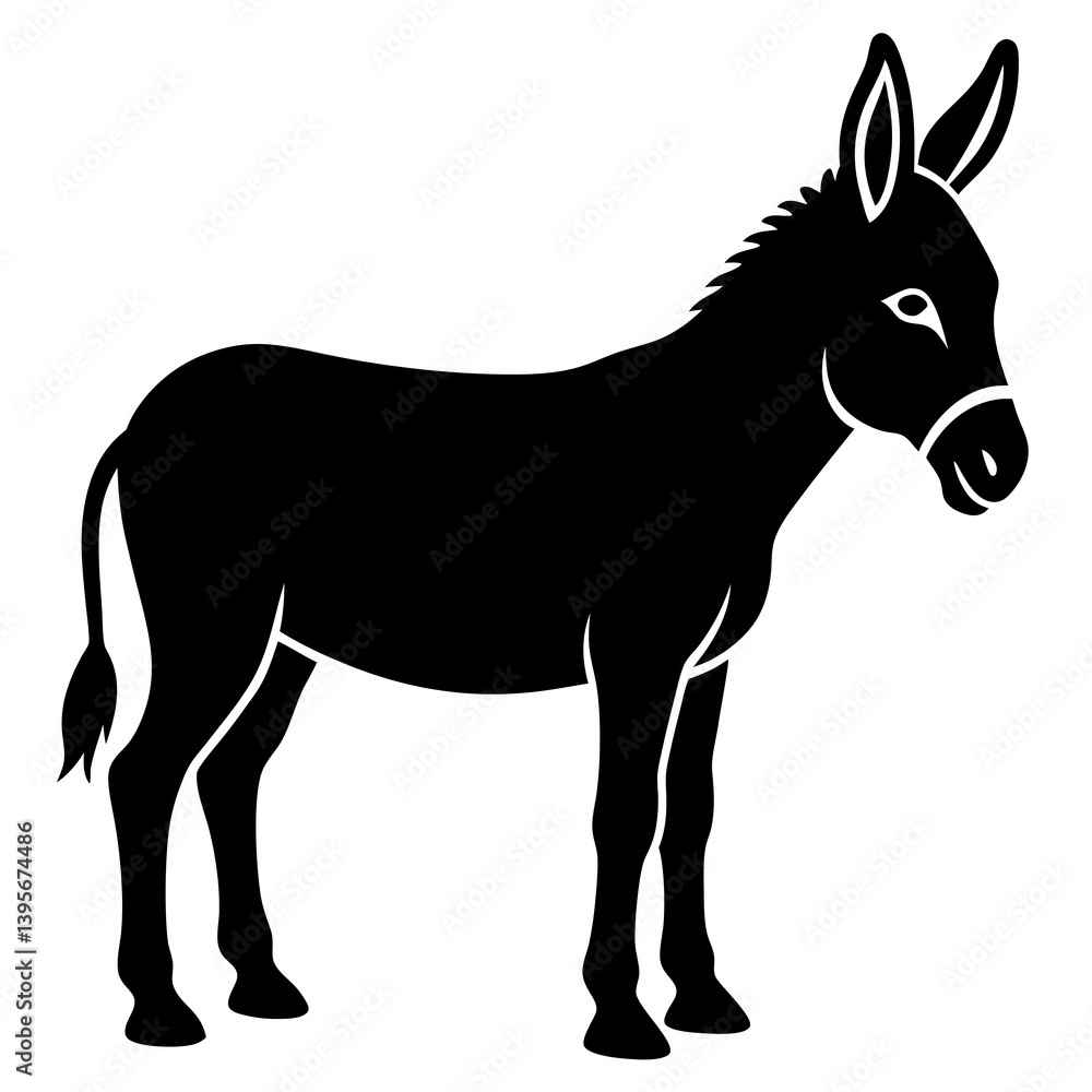 Donkey Vector Silhouette Design on White Background Donkey Vector Silhouette Design on White Background