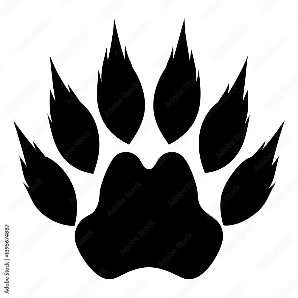Cat Paw Silhouette with Claws: Elegant Animal Design Cat Paw Silhouette with Claws: Elegant Animal Design