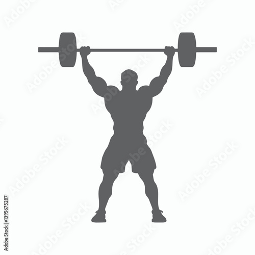Silhouette of a muscular man lifting a barbell overhead in a weightlifting or powerlifting pose