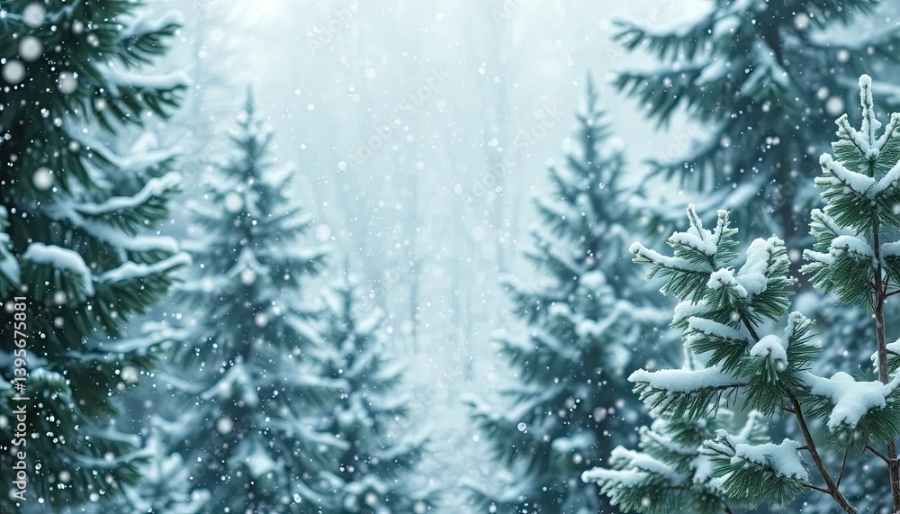 Obraz premium Snow Covered Pine Trees in a Winter Forest