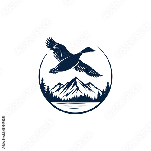 duck silhouette logo vector line art logo design