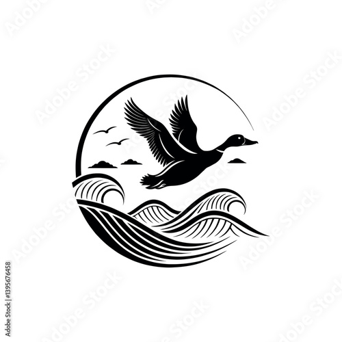 duck silhouette logo vector line art logo design