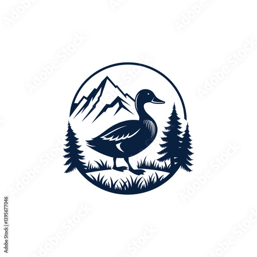 duck silhouette logo vector line art logo design