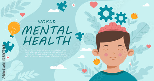 Poster for World Mental Health Day featuring a calming design and informative text promoting mental health awareness