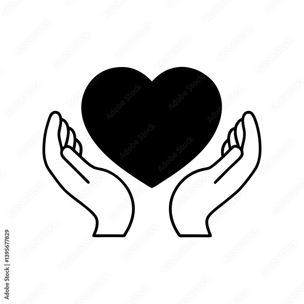 Hands holding a heart line art illustration Hands holding a heart line art illustration