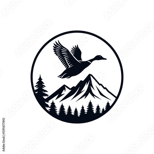 duck silhouette logo vector line art logo design