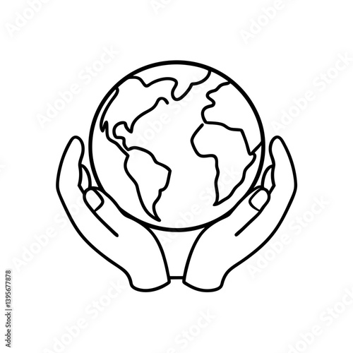 Hands holding the earth line art illustration