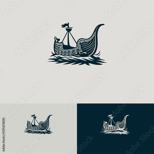 Viking ship logo vector