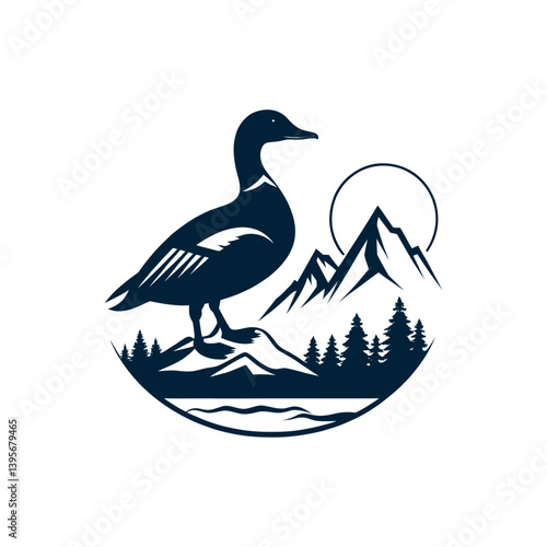 duck silhouette logo vector line art logo design