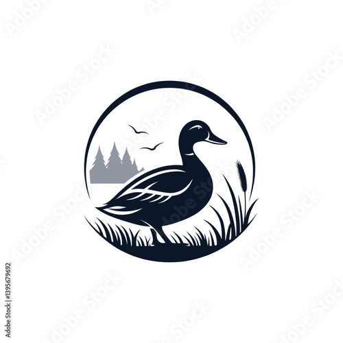 duck silhouette logo vector line art logo design