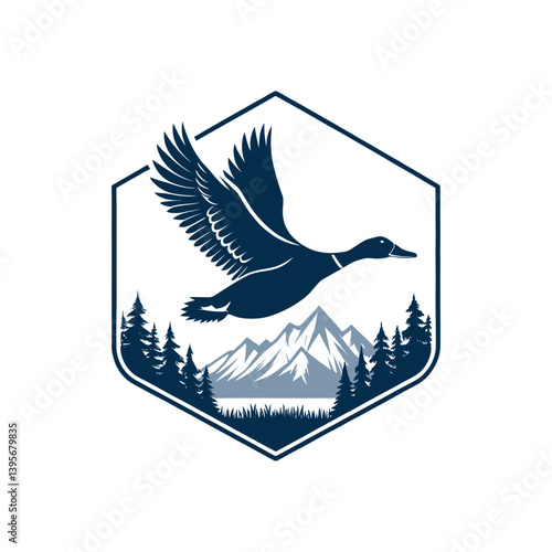 duck silhouette logo vector line art logo design