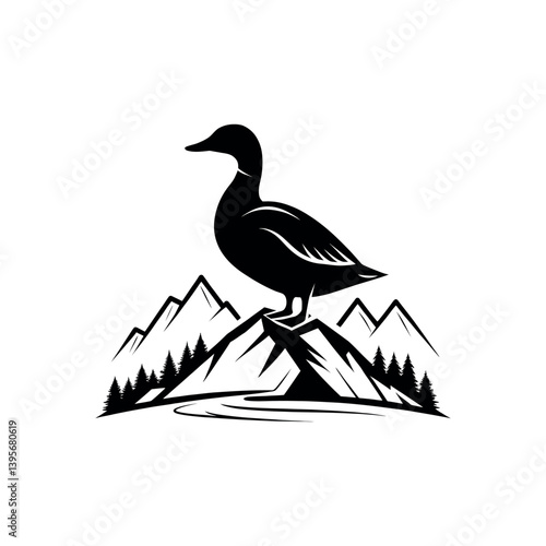 duck silhouette logo vector line art logo design