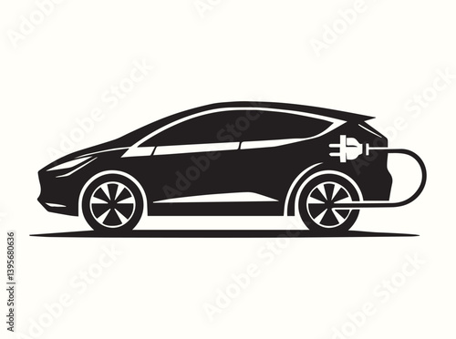 Solid Silhouette of a Plug-In Electric Car